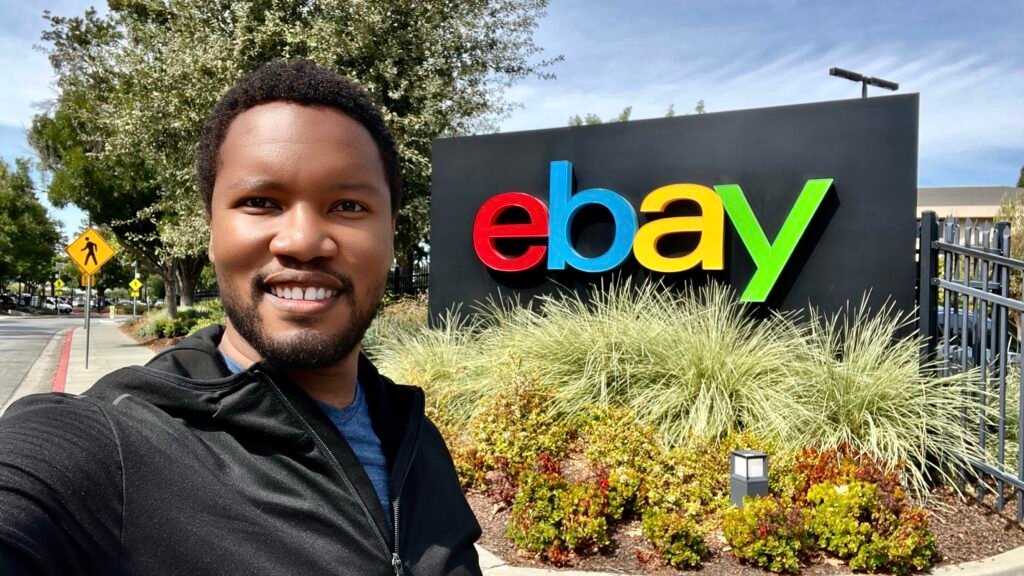 A self portrait of Mandlenkosi Vana outside the eBay headquarters whilst on his mindful travel adventure to the USA